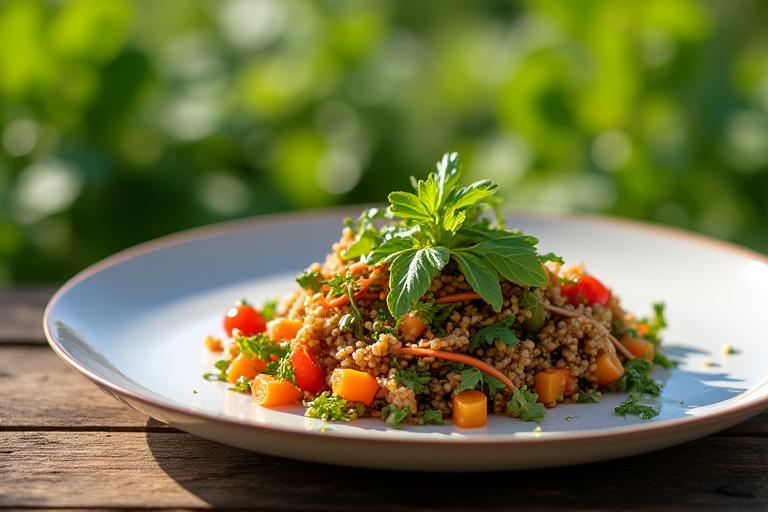 Plat bio et végétarien servi à la ferme
