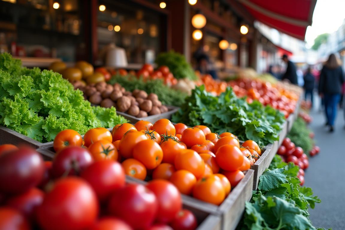 Étal coloré de légumes frais sur un marché français